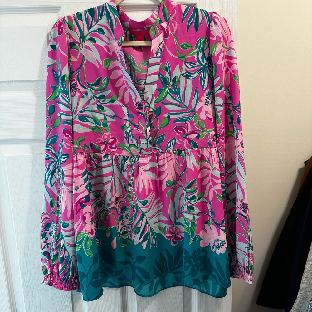 Lilly Pulitzer silk shirt Sz L